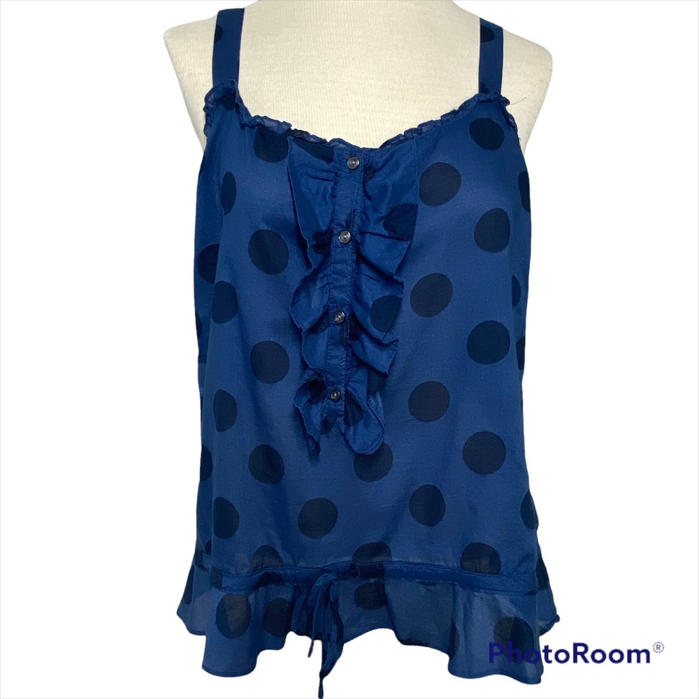 Old Navy Blue & Black Polka Dot ruffle tank size XL
